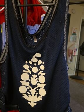 FP Movement by Free People Black Mesh Tank with Cream Graphic